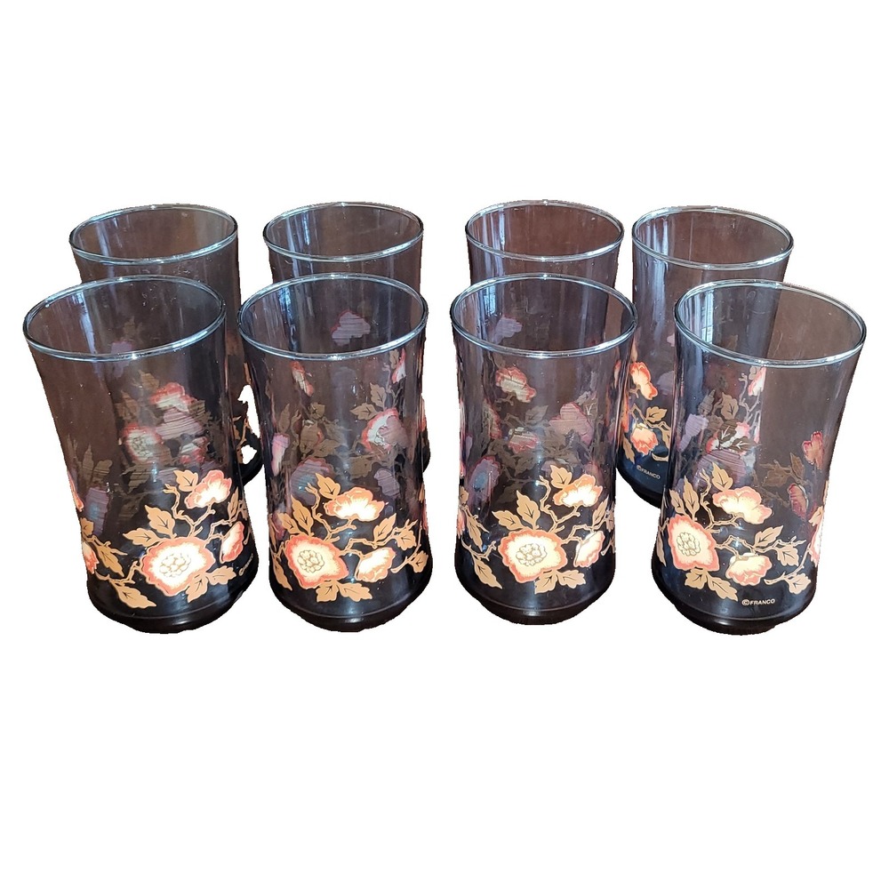 Vintage Libbey "Franco" Poppy Pattern‎ Blue Smokey Glass Set of 8